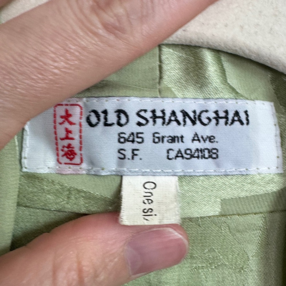 Old Shanghai Womens 100% Silk Kimono Robe OS Green Good Bamboo Jacquard Long - Picture 5 of 13